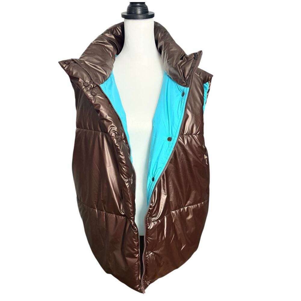 Fabletics Oversized Puffer Vest Cacao / Aqua Beach Medium